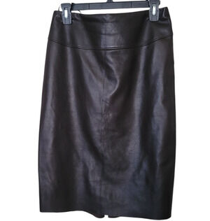 Lafayette 148 New York Lambskin Women Skirt Brown Lined Raw Edge Size 4